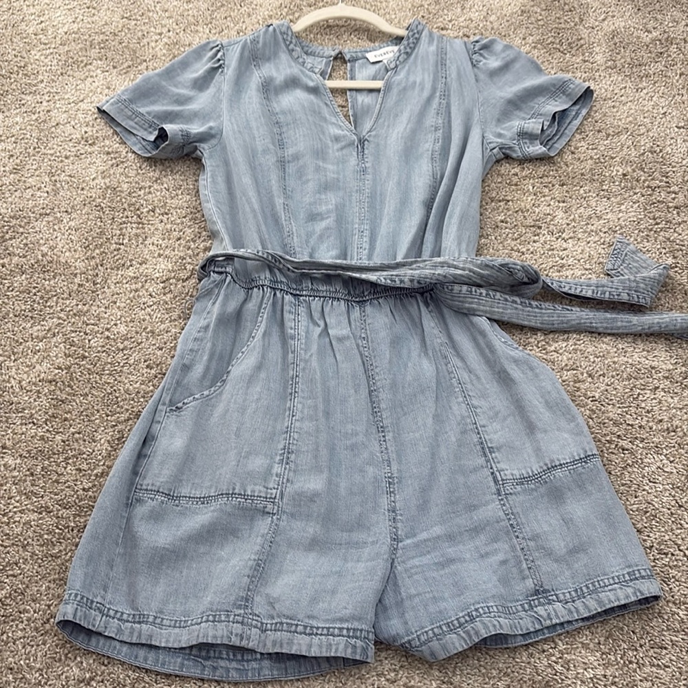 Evereve Denim Blue Belted Romper